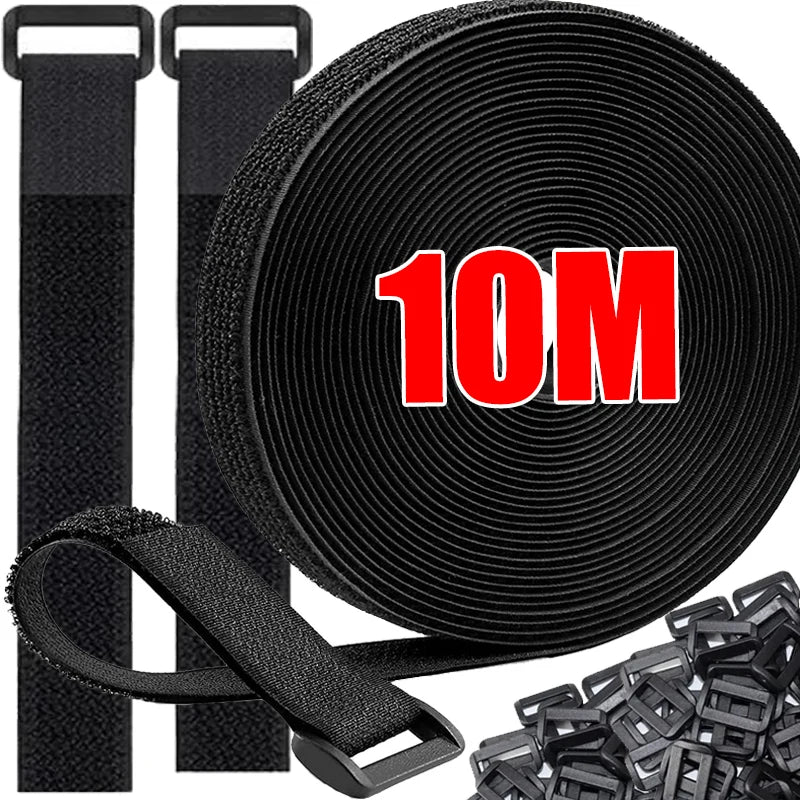 Wiederverwendbare Nylon Klett-Kabelbinder 5 m verstellbar schwarz