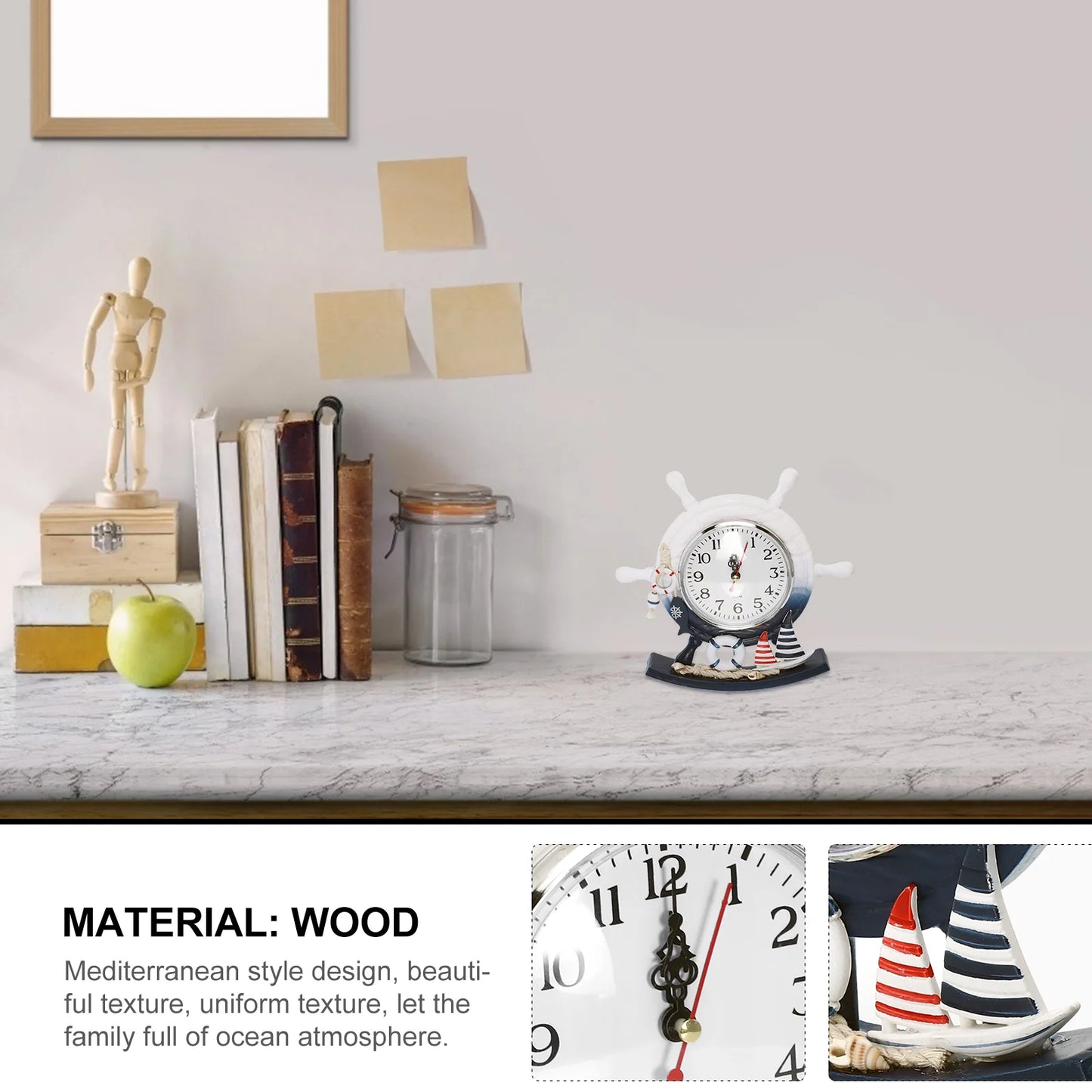 Geräuschlose Holzuhr in kreativer Ruderform – mediterraner Stil, 23x22 cm