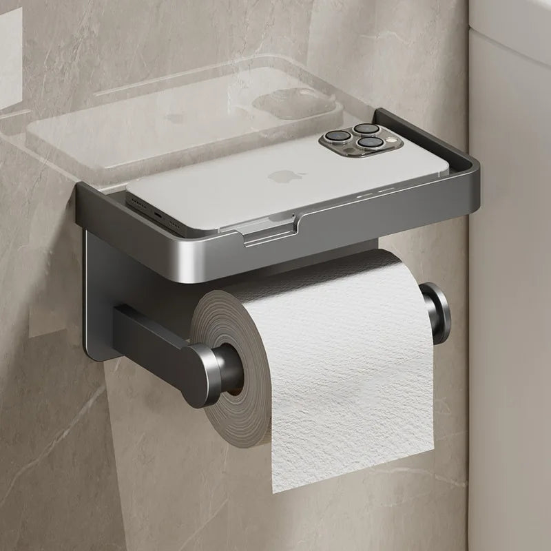 Robuster Aluminium Toilettenpapierhalter mit Regal – rostfrei - bis 10 kg belastbar