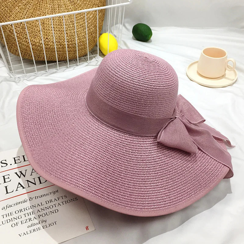 Sonnenschutz - Stil: Gelber Damen Strohhut mit großer 15 cm Krempe