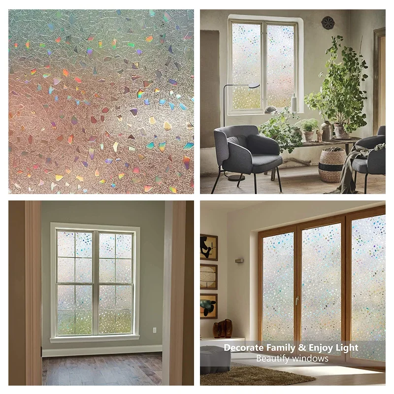 Statisch haftende Fensterfolie Vinyl mit 3D Regenbogen Motiv