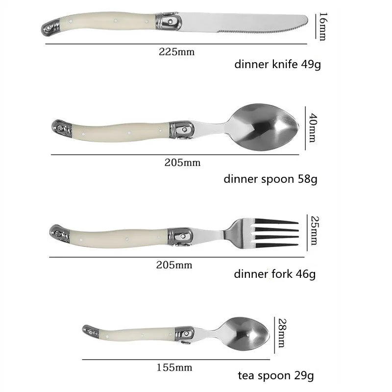 6teiliges Laguiole Besteckset aus Edelstahl mit Steakmessern und Löffeln