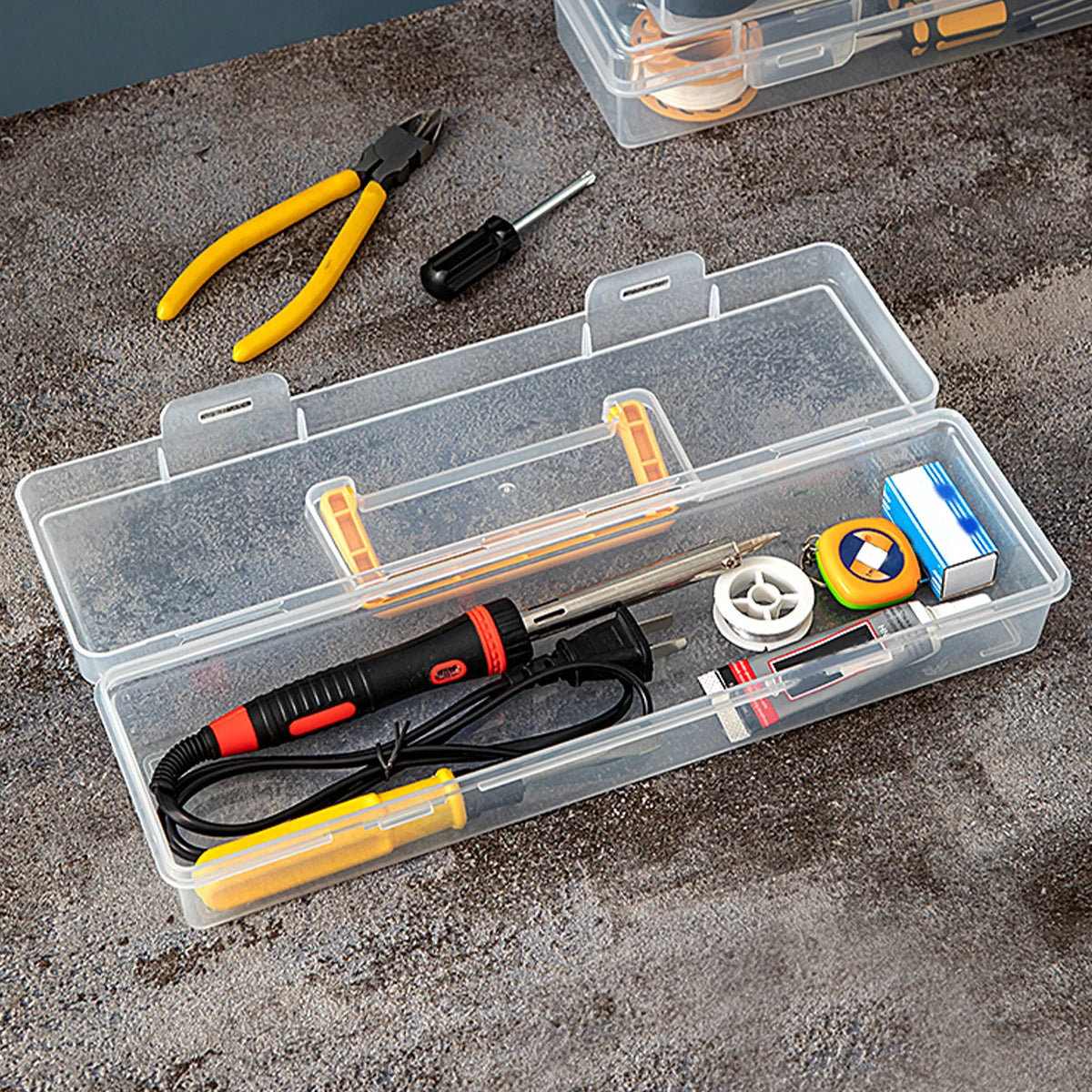 Staubdichte transparente Werkzeugbox mit Griff – robust - vielseitig organisiert