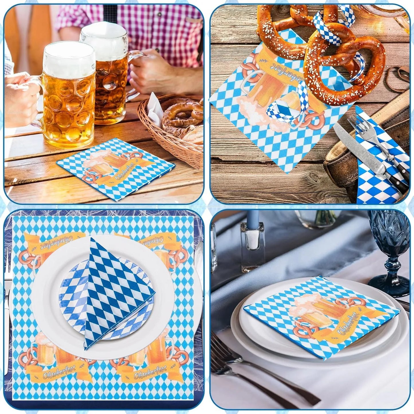 20er-Pack Party-Papierservietten 16,5x16,5 cm blau-weißes Diamantmuster