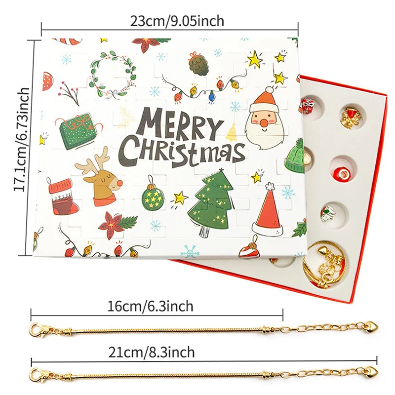 Überraschungs-Blindbox-Set mit 24 kreativen Adventsanhängern und Armbändern
