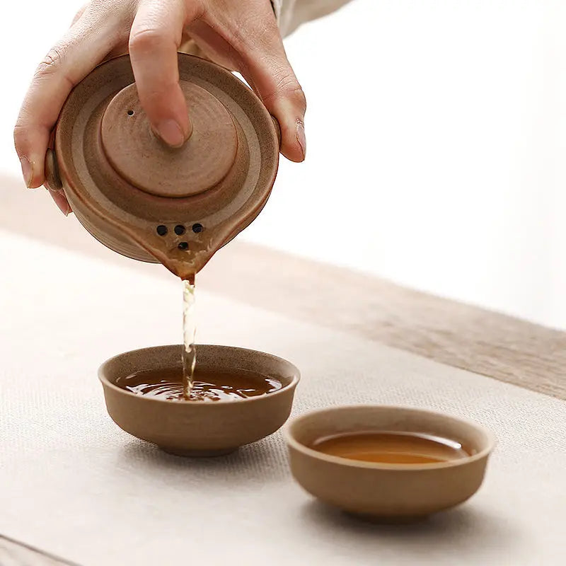 Chinesisches Kung-Fu-Teeset mit Teekanne und 2 Teetassen aus Keramik