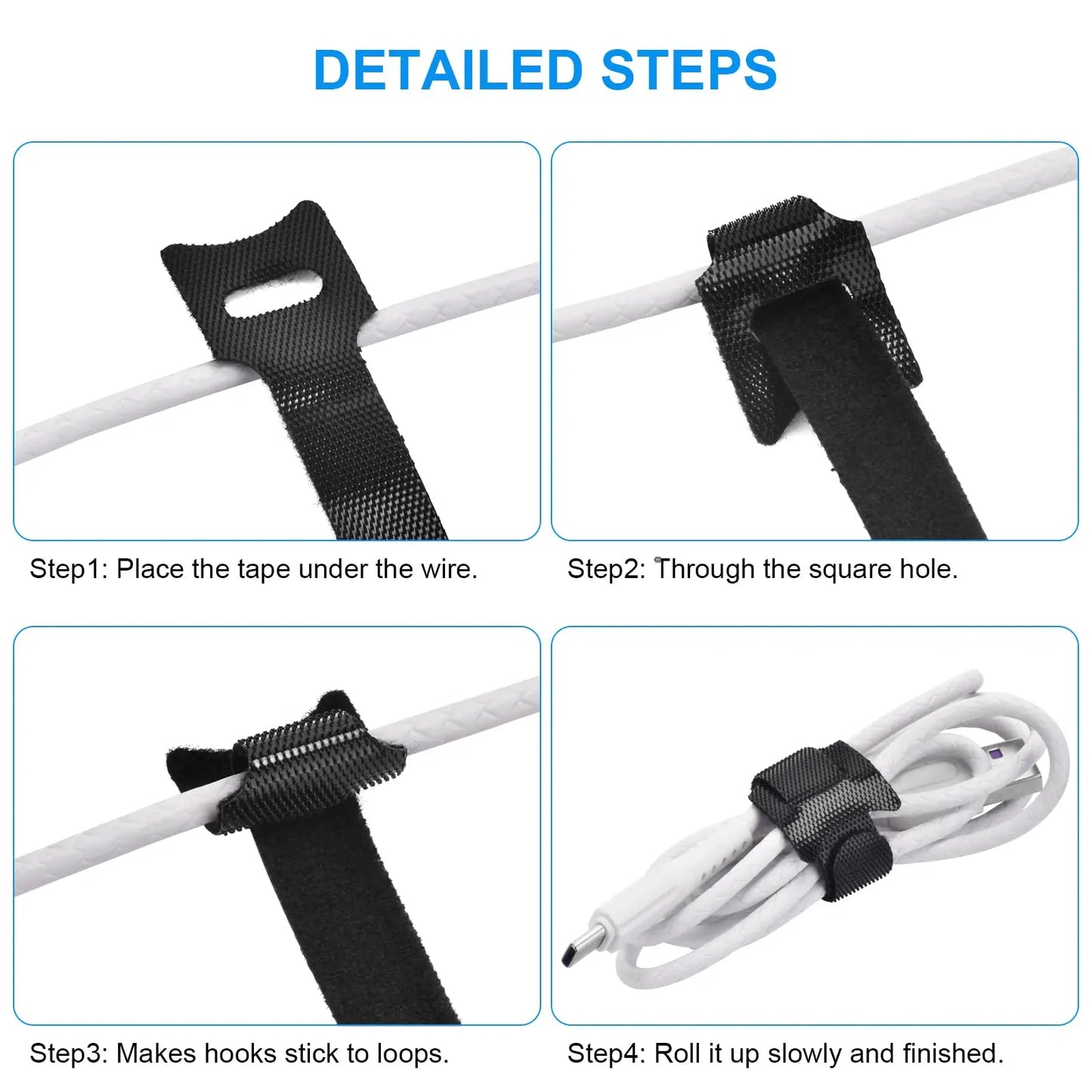 100x Schwarze Klett Kabelbinder Wiederverwendbar – Organizer Büro Haus IT