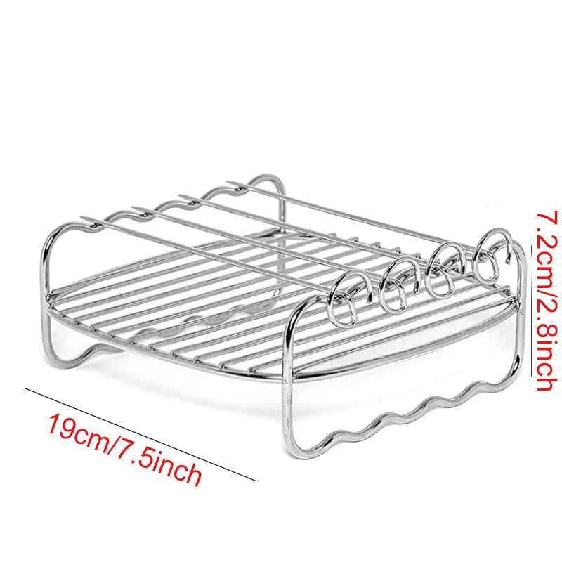 Robuster 3-fach Edelstahl Grillrost für Heißluftfritteusen – Quadratisch