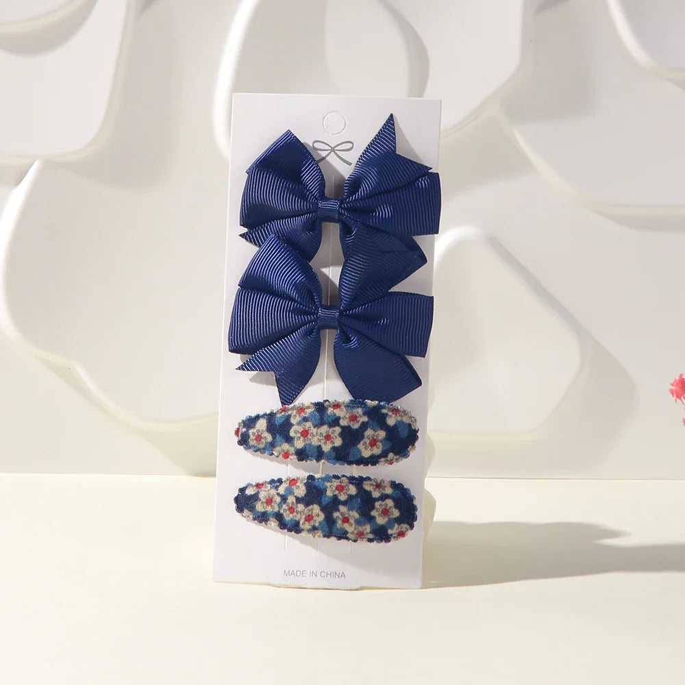 Bunte Haarklammern Set – 4-teilig, sichere Legierung - farbenfrohe Schleifen für Mädchen