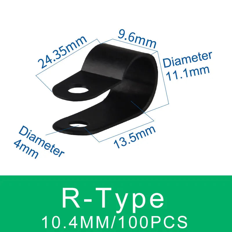 100 Kunststoff-Kabelklemmen R-Typ schwarz für sicheres Drahtmanagement