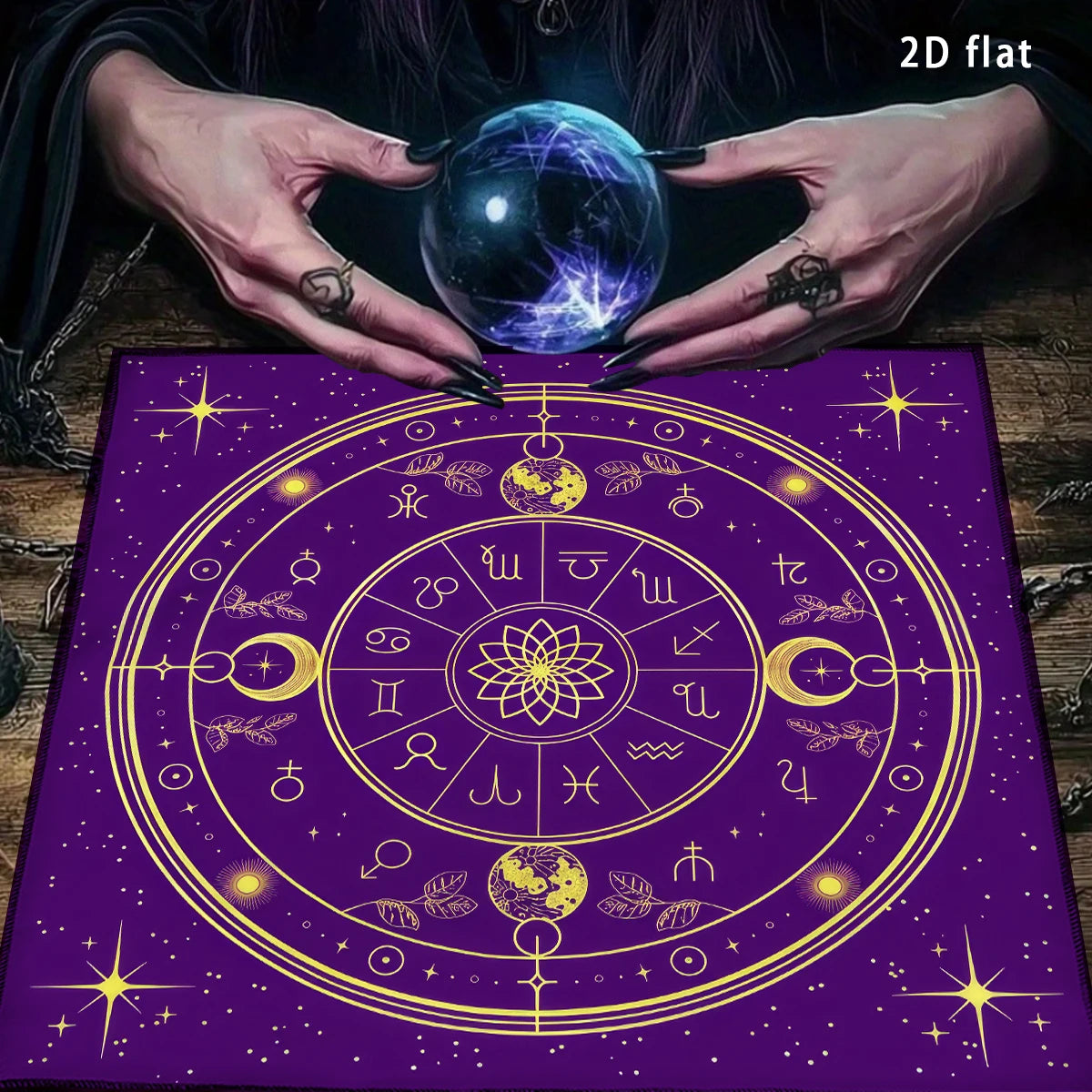 Mystisches Tarot Altartuch mit goldenen Sternbildsymbolen in verschiedenen Größen