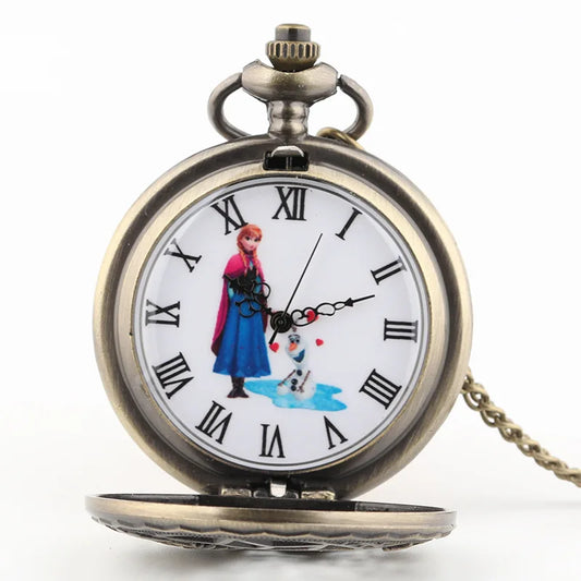 Gefrorene Schneemann Olaf Metall Quarz Taschenuhr Vintage Bronze