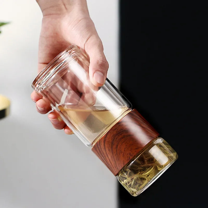 Doppelglas-Wasserflasche mit Teesieb & Etui – stilvoll, nachhaltig, schadstofffrei