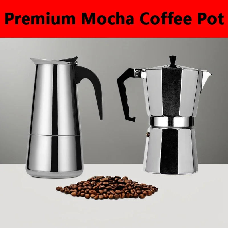 Italienischer Edelstahl Moka Pot – Induktionstauglich, 50-600 ml, Aromatisch