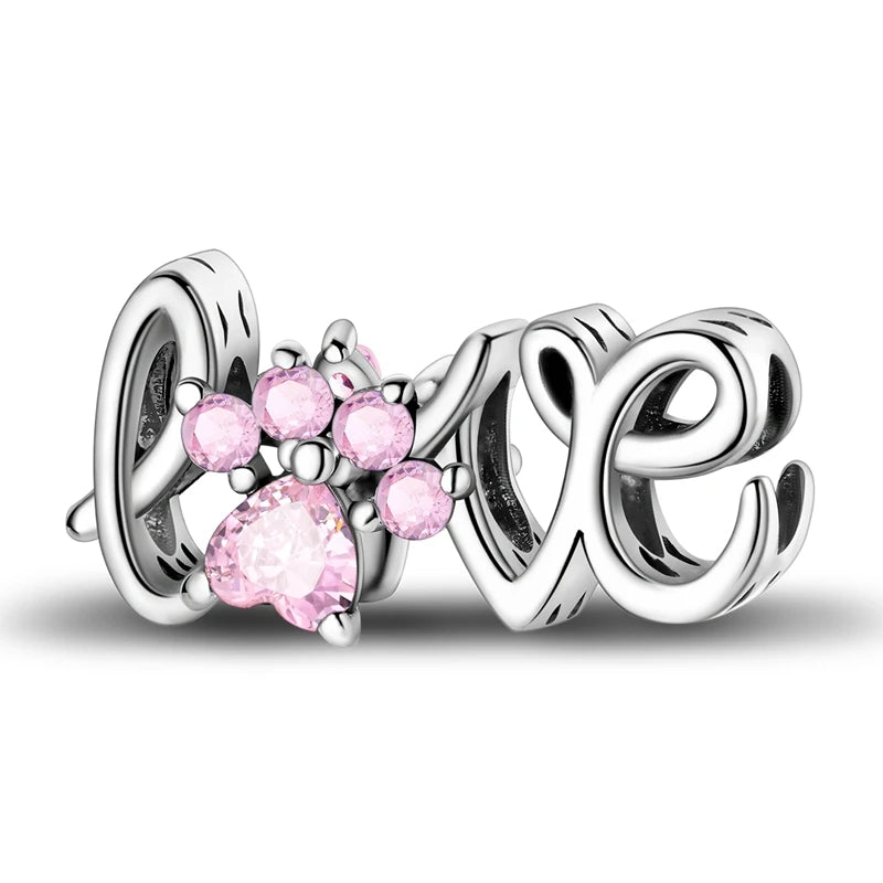 Romantische rosa 925 Silber Charms mit Zirkon – Herz - Parfüm Flasche Set