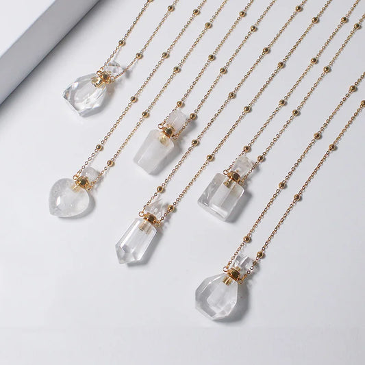 Unregelmäßige Naturstein Parfümflasche Anhänger – Amethyst Tigerauge Öl Diffusor