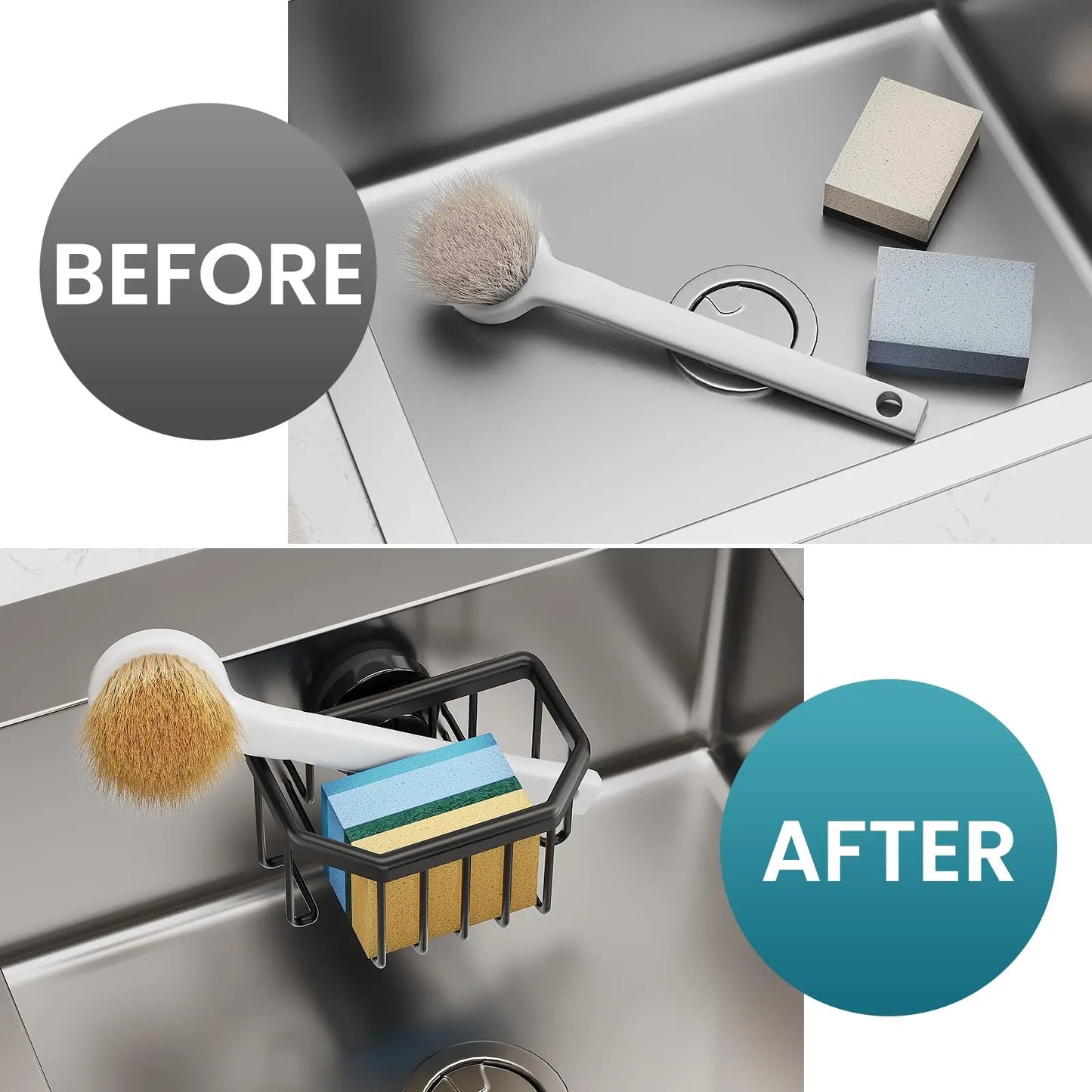 Schwammhalter mit starkem Saugnapf, abnehmbar, rostfreies Aluminium