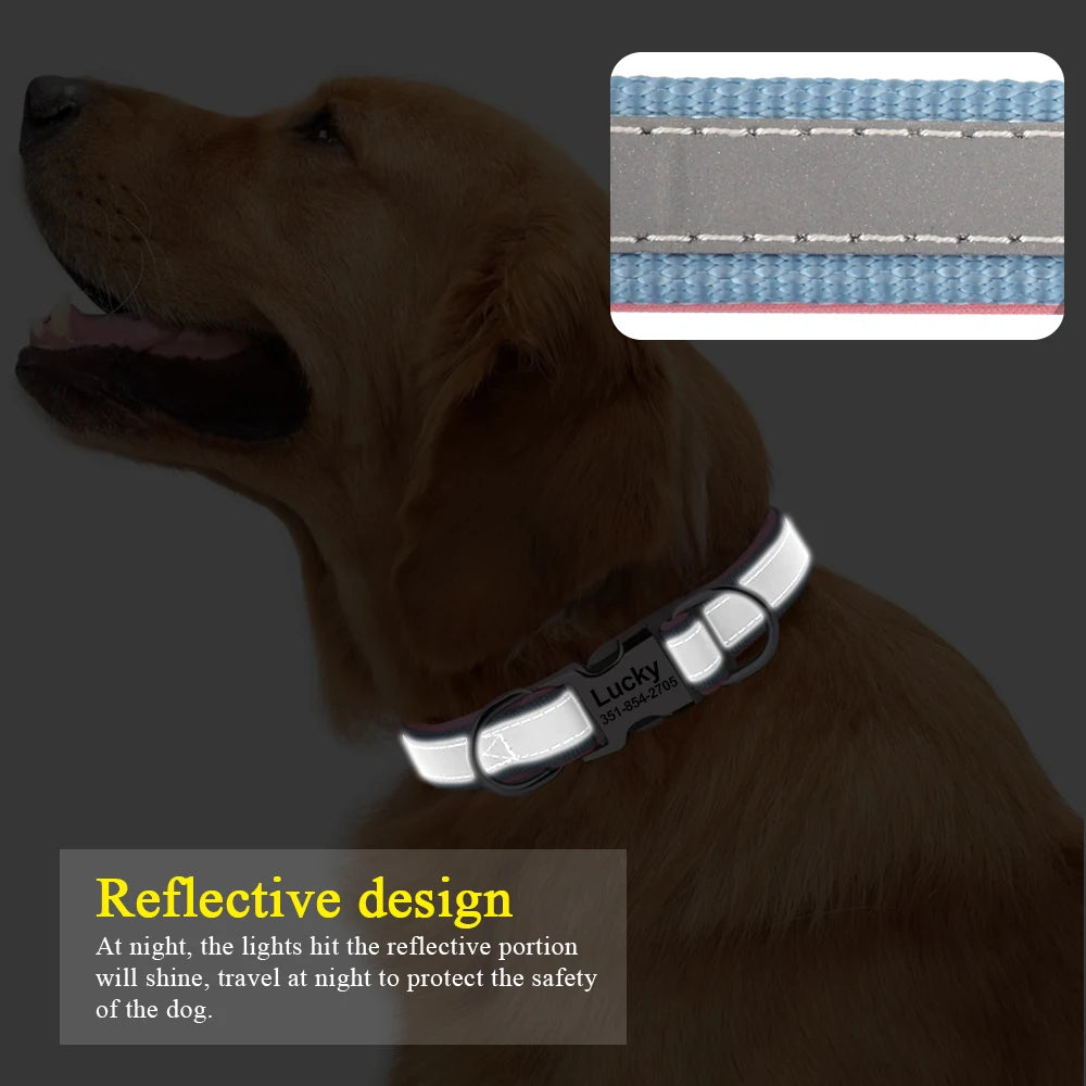 Reflektierendes Hundehalsband mit graviertem ID-Tag, verstellbar für alle Größen