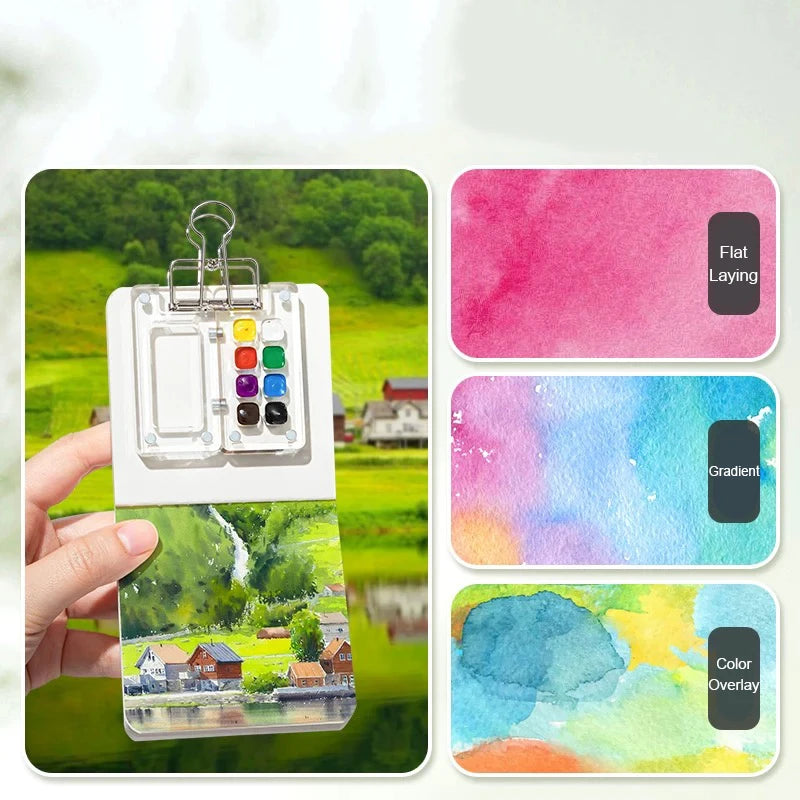 Tragbares Mini-Aquarellpaletten-Set mit Skizzenbuch für unterwegs