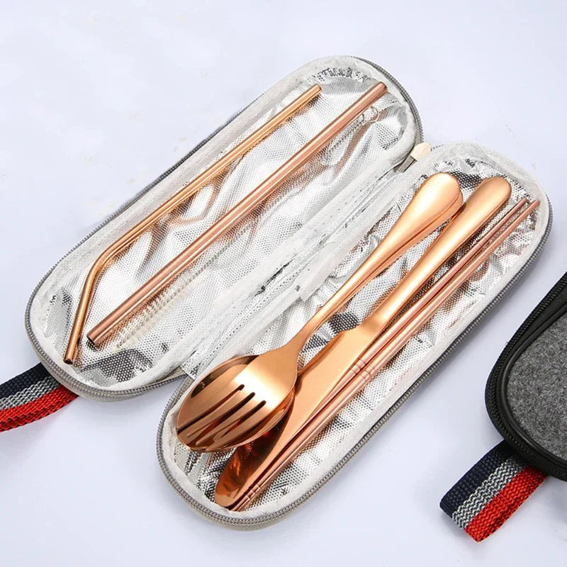 Nachhaltiges Edelstahl-Reisebesteck-Set mit Tasche – leicht, kompakt - robust