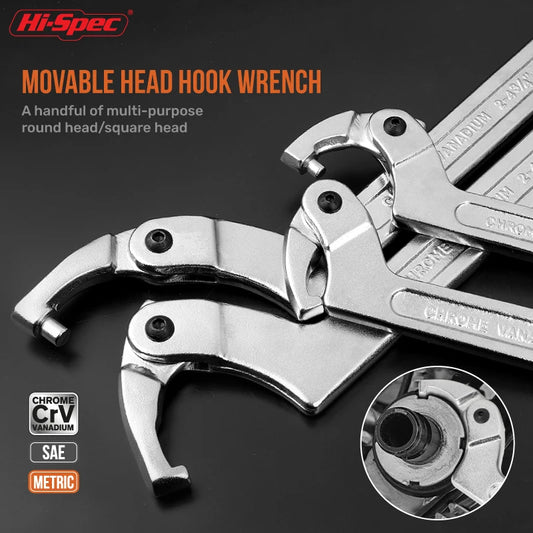 Verstellbarer Schraubenschlüssel mit Hakenschlüssel und rundem Kopf aus Stahl