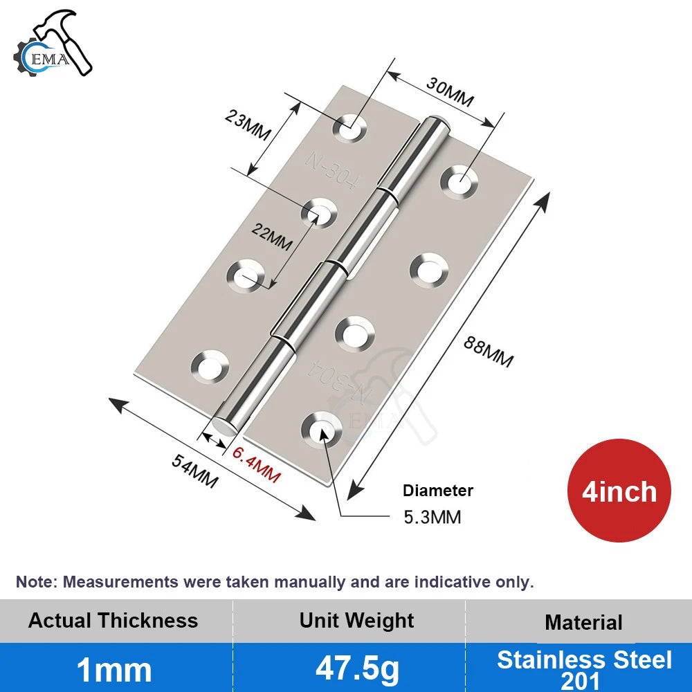 Edelstahl-Flachscharnier 1,5-4 Zoll für Holztüren und Schränke, 10er Set