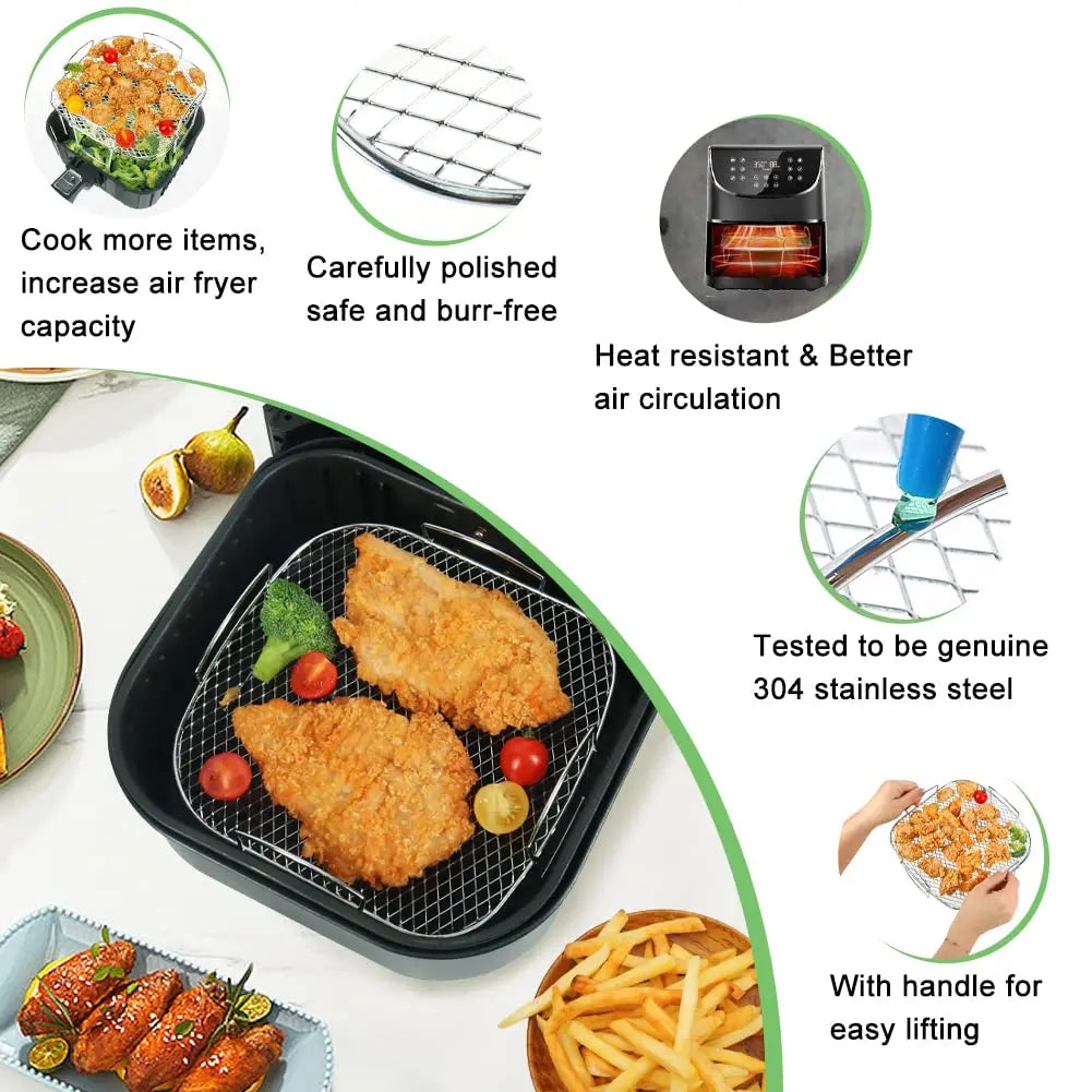 Edelstahl Air Fryer Backblech mit Doppelstock-Rack für gleichmäßiges Garen