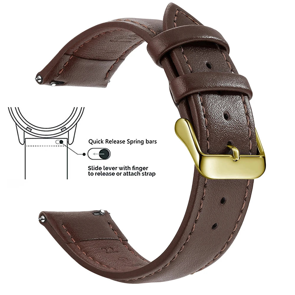 Echtleder Uhrenarmband Schnellverschluss 18/20/22mm für viele Smartwatches