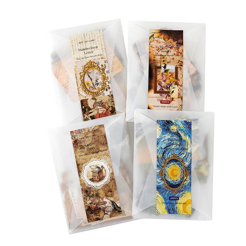 200-teiliges Vintage-Aufkleber- und Materialpapier-Set für Scrapbooking