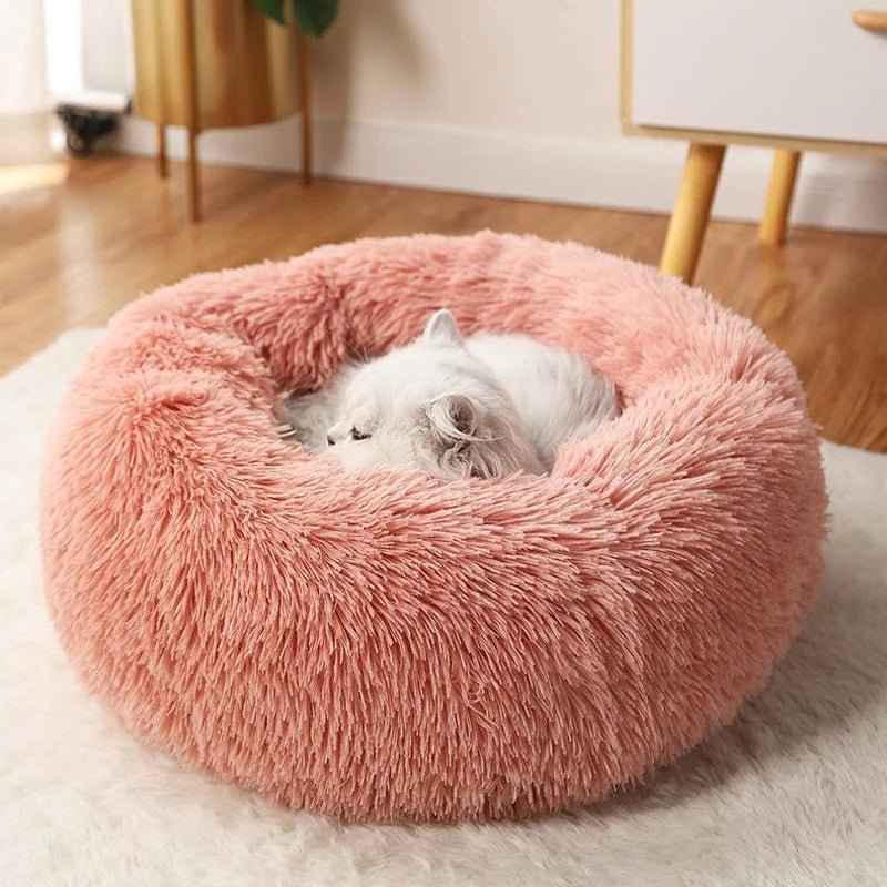 Kuscheliges rundes Haustierbett aus Plüsch, rutschfest - warm – ideal für Hunde - Katzen