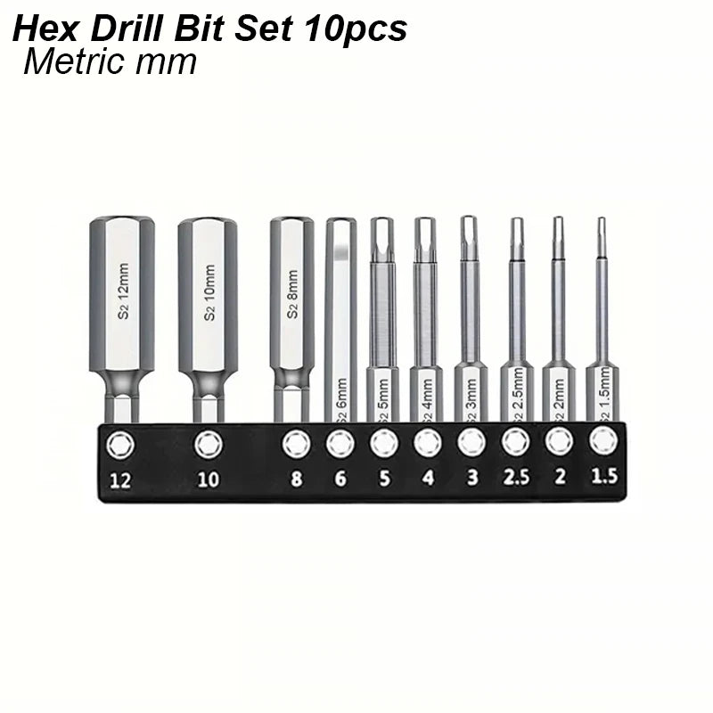 Magnetisches Hex Inbusschlüssel Bit Set aus S2 Stahl – Metrisch - Imperial, robust