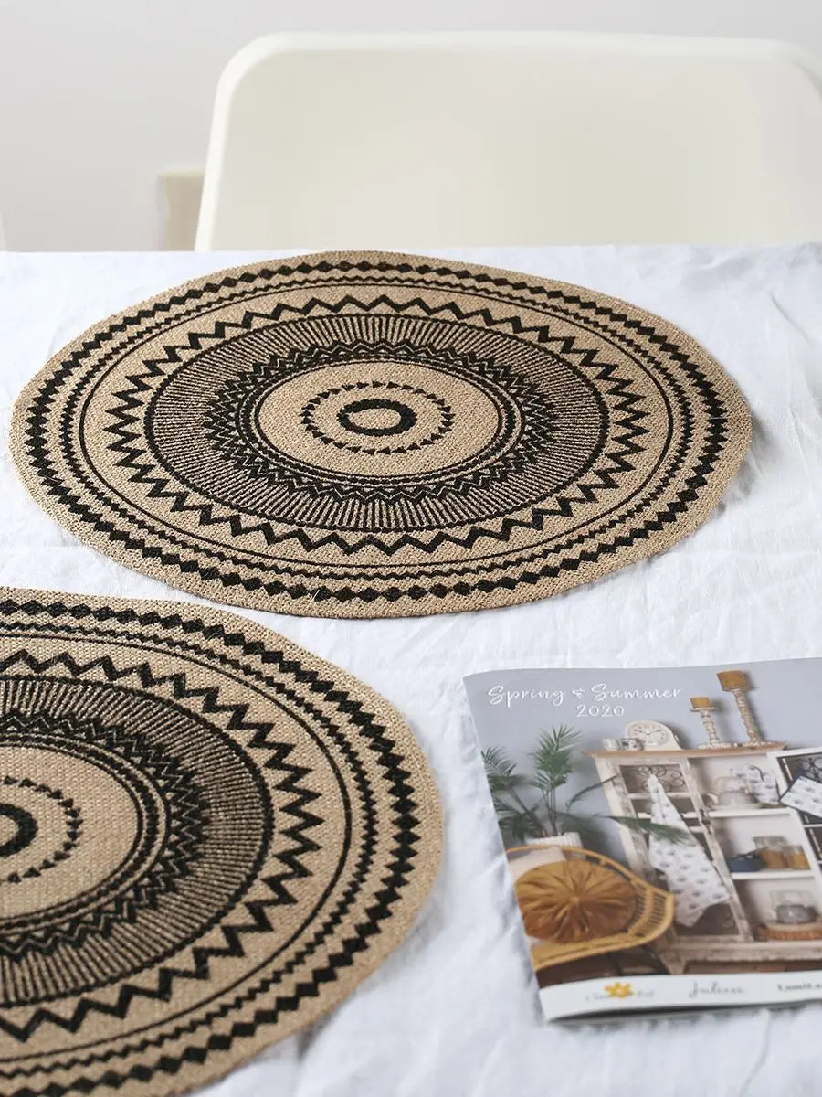 Hitzebeständiges Boho Tischset aus Jute Leinen mit Wellenmuster