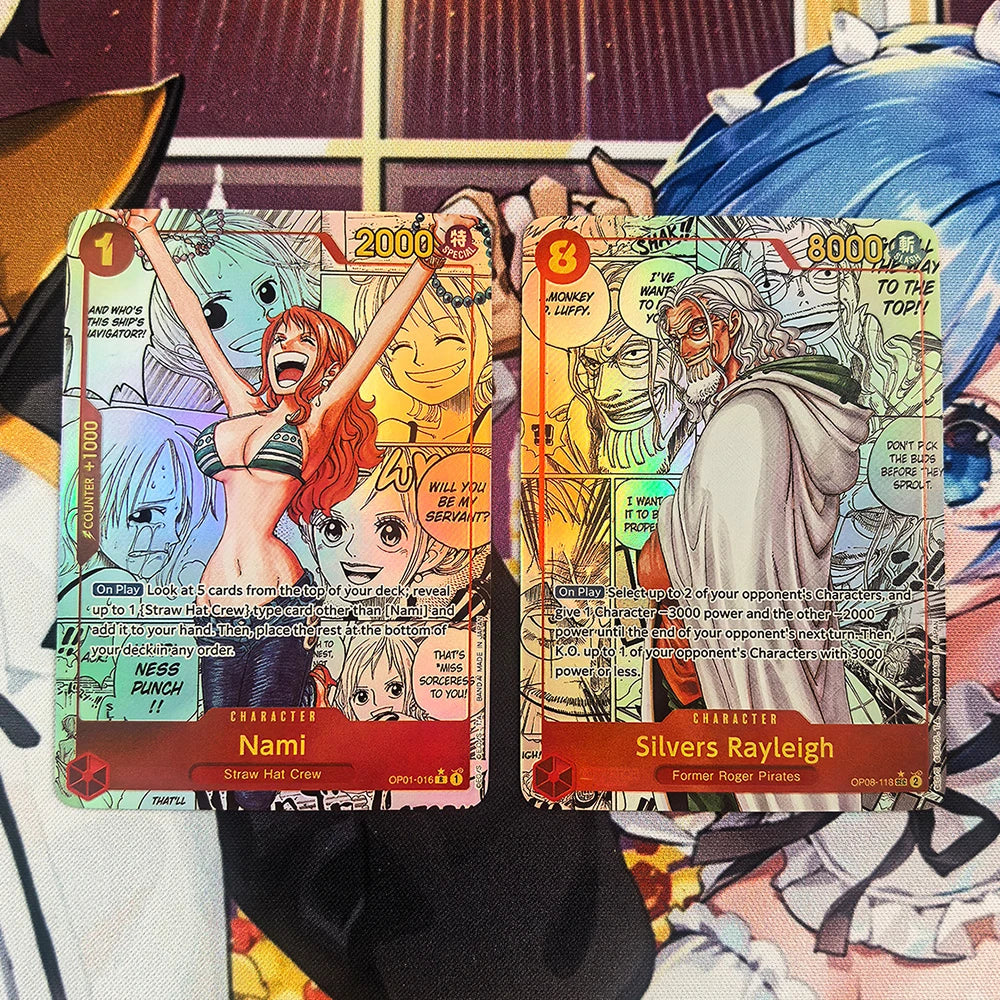 Limitierte 2er Anime-Sammelkarten Nami - Rayleigh mit edler Goldprägung, Englisch