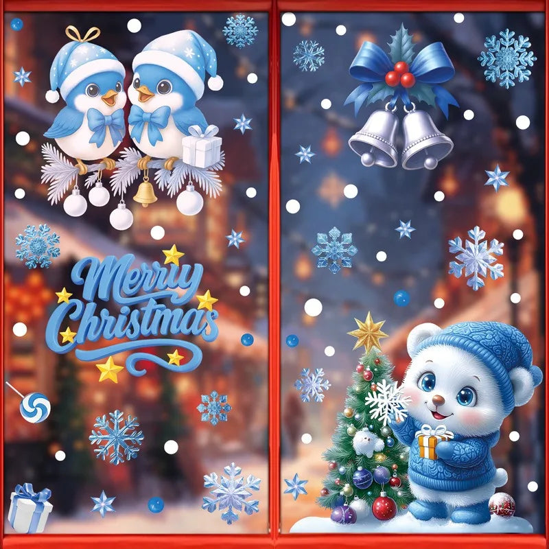 Weihnachten Fenster Aufkleber mit Schneemann Weihnachtsmann und Elch Motiven