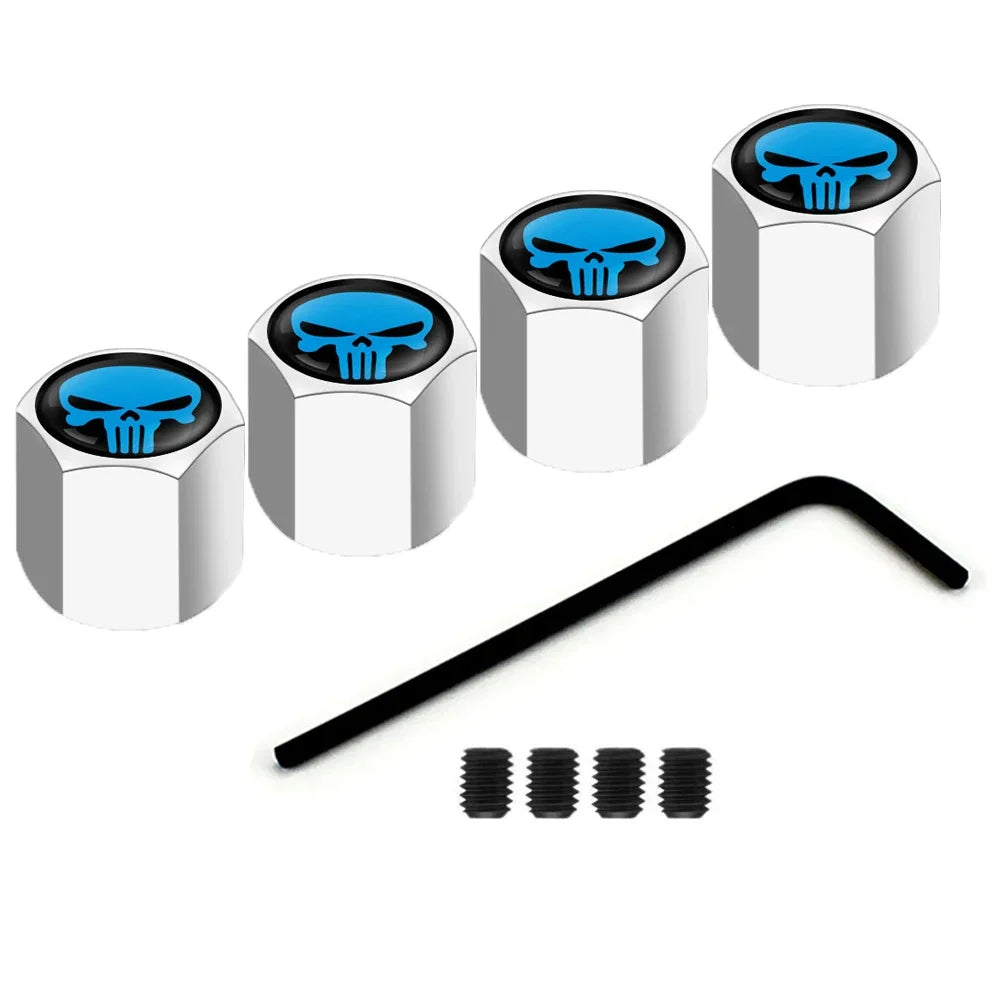 Aluminium Anti-Diebstahl Ventilkappen Schädel Design Staubschutz Set