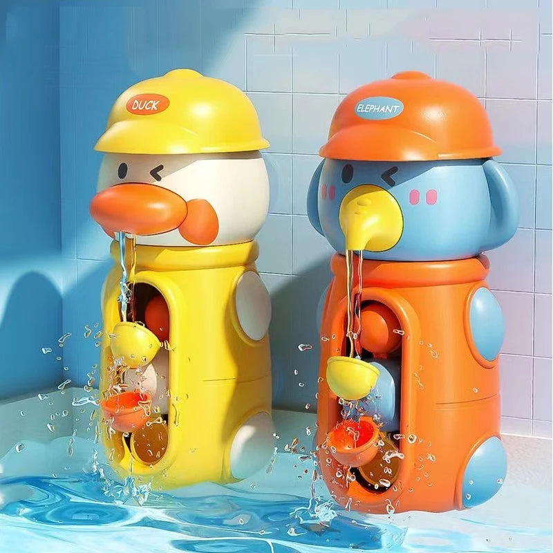 Interaktives Baby Badespielzeug mit Saugnapf - Wasserrad, Ente/Elefant