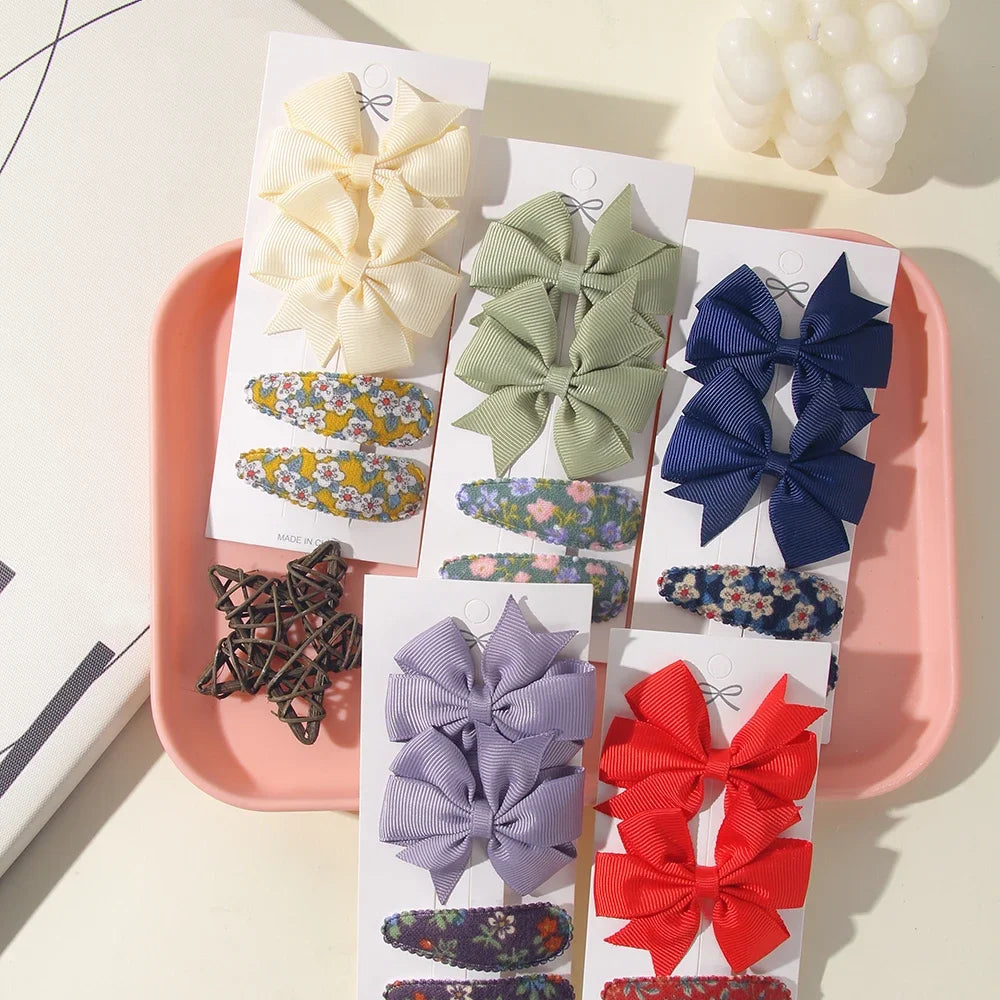 Bunte Haarklammern Set – 4-teilig, sichere Legierung - farbenfrohe Schleifen für Mädchen