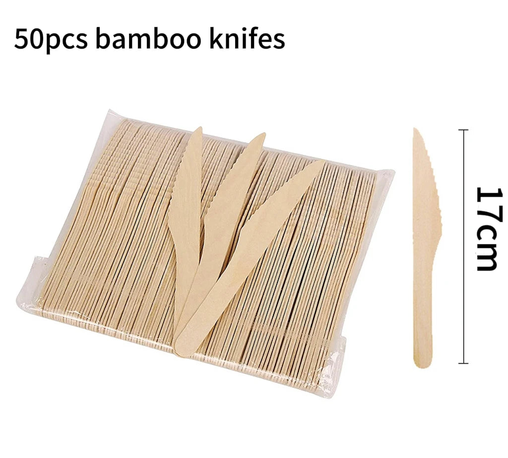 50/100 Stück Einweg Bambus Besteck Set – Nachhaltig - Biologisch Abbaubar