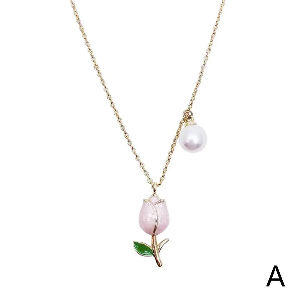 Elegantes Schmuckset mit rosa Tulpenanhänger für Damen