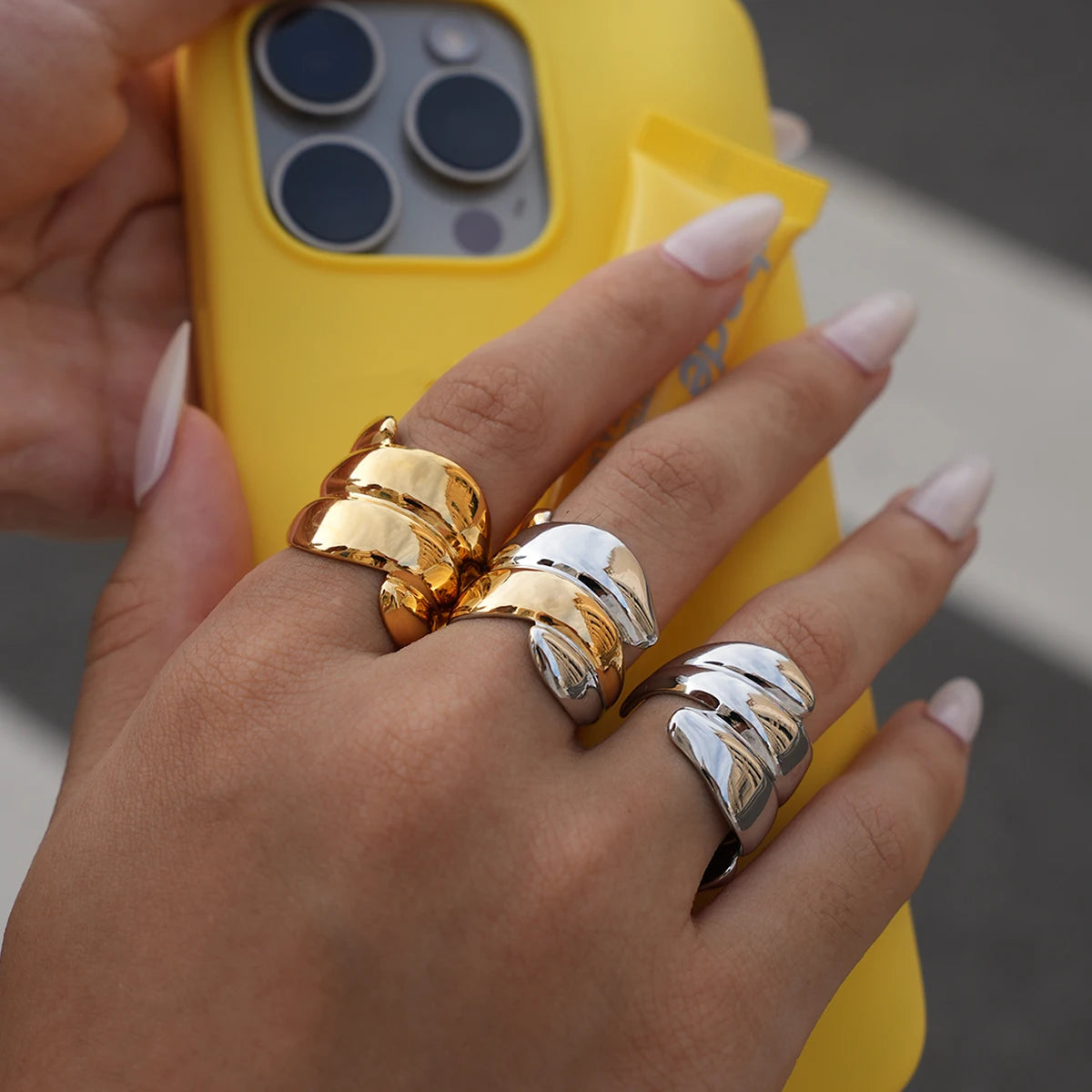Verstellbare Unregelmäßige Ringe Set | Gold Silber Optik | Unisex Goth Punk Schmuck