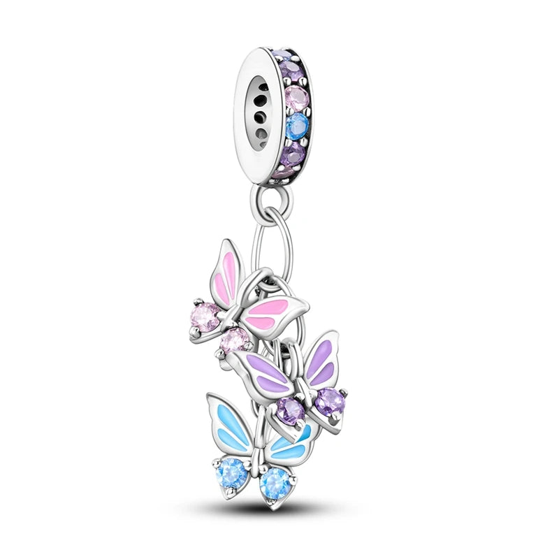 Romantische rosa 925 Silber Charms mit Zirkon – Herz - Parfüm Flasche Set