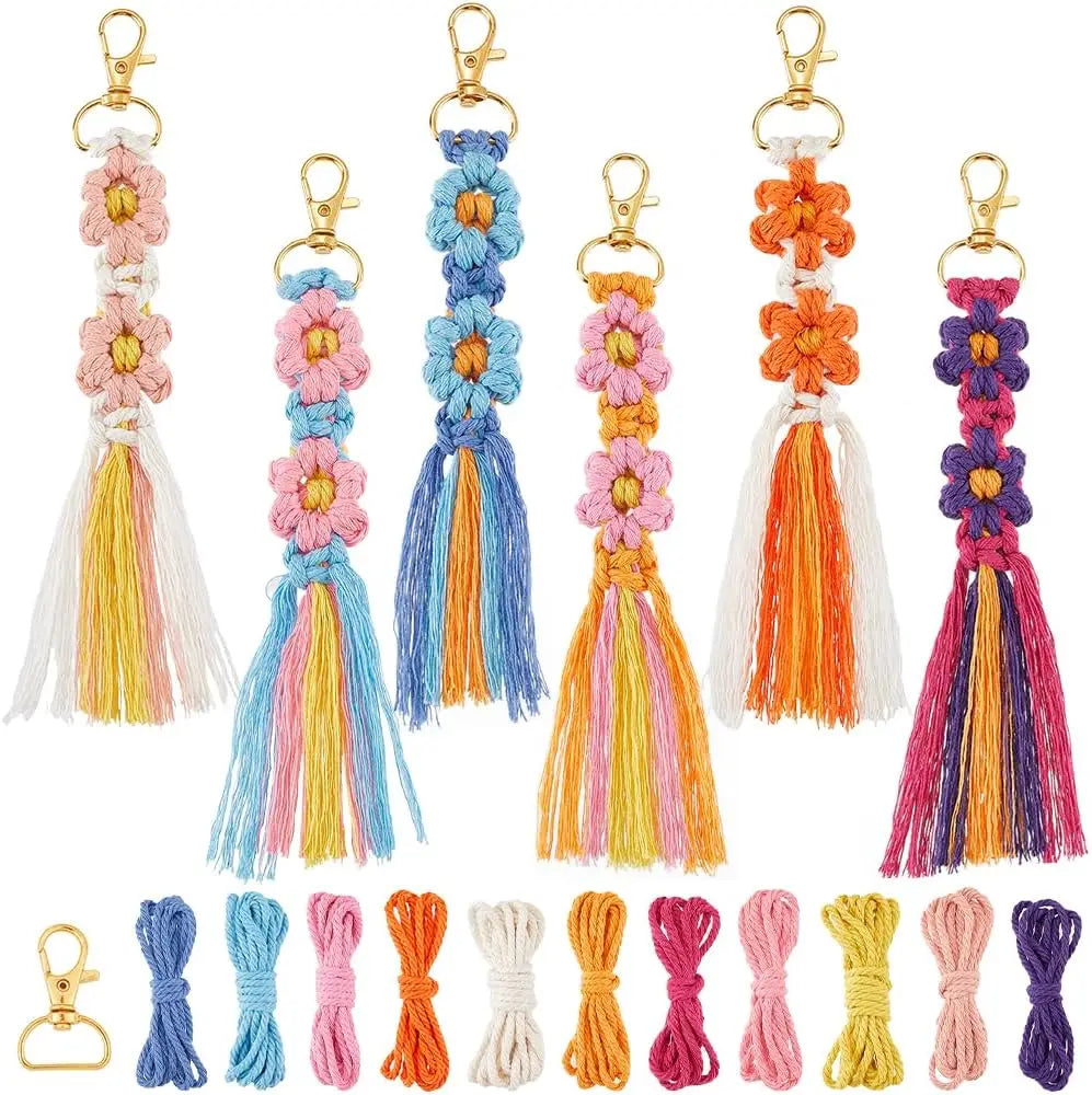 6 Sets Boho Makramee Schlüsselanhänger mit Quaste und Anleitung