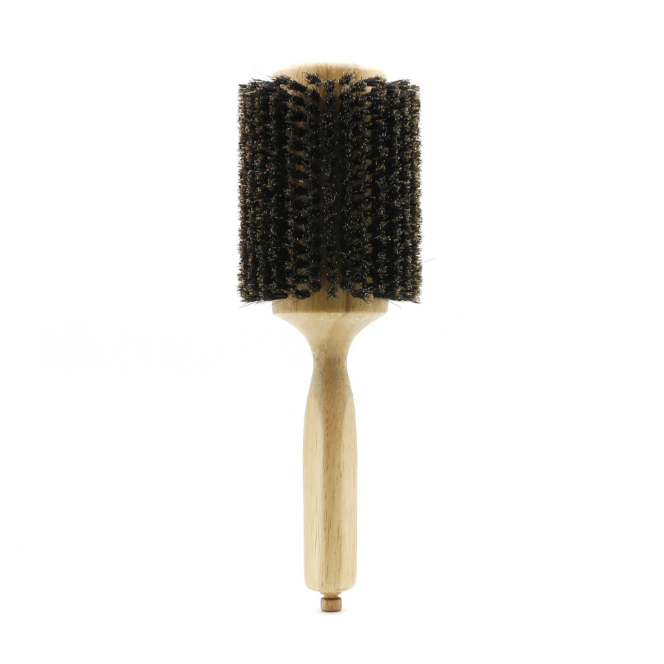 Runde Haarbürste mit Holzgriff und Wildschweinborsten für professionelles Styling