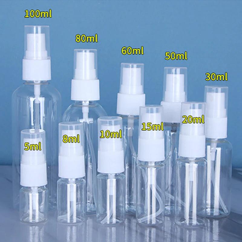5x Nachfüllbare Sprühflaschen Mini Kunststoff Transparent für Parfüm Reisen