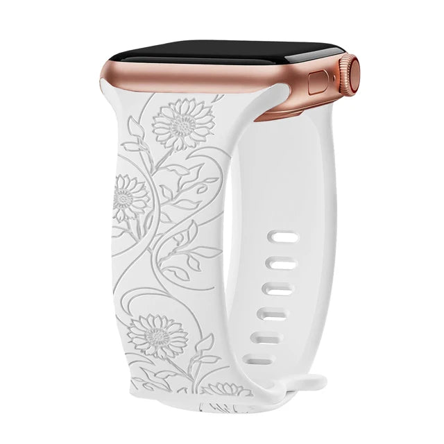 Blumengraviertes Silikonarmband für Apple Watch 38–49 mm – stilvoll - flexibel