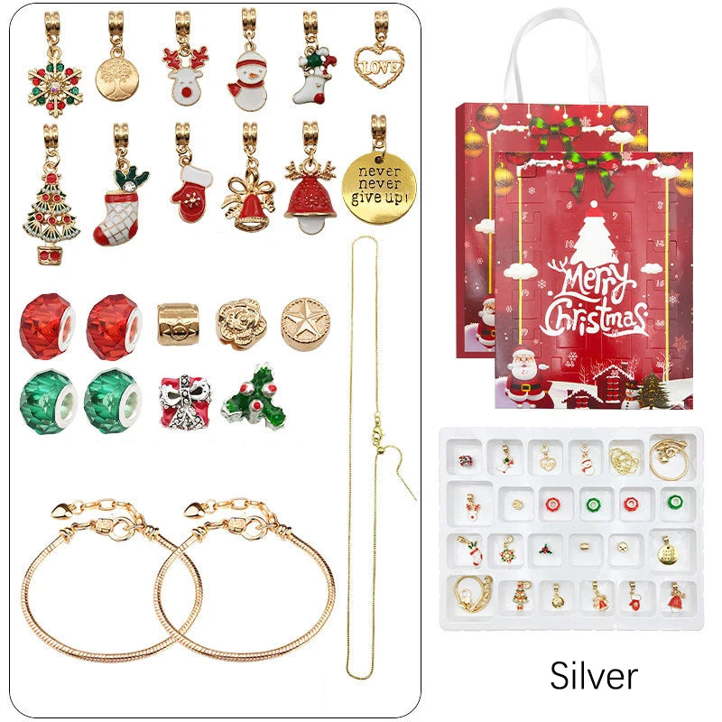 Überraschungs-Blindbox-Set mit 24 kreativen Adventsanhängern und Armbändern