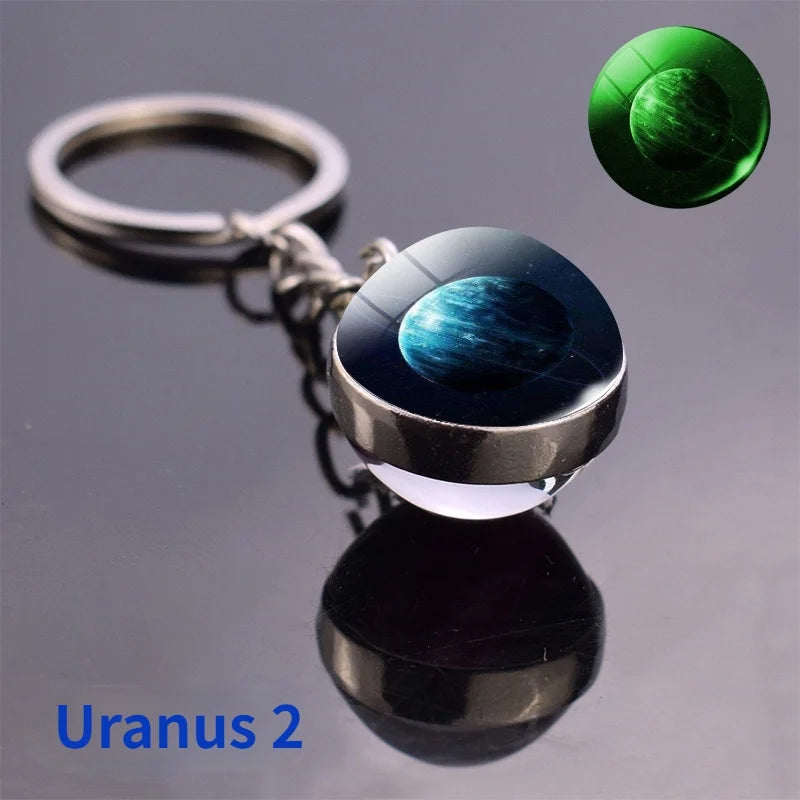 Leuchtender Solar System Schlüsselanhänger mit Glasball – Galaxy Design - Nachleuchten