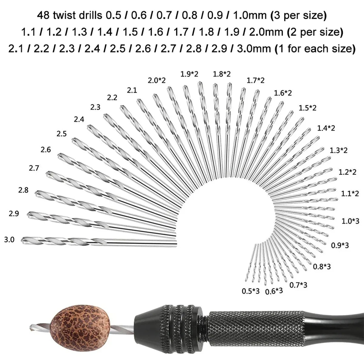 49-teiliges Präzisions Handbohrer Set 0,2-3,4mm für Holz Schmuck Handwerk
