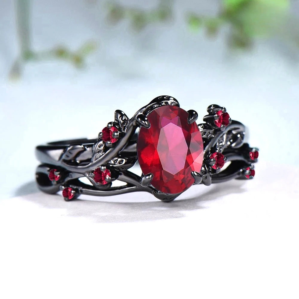 Zweiteiliges Vintage Ring Set mit roten Zirkon Steinen für Damen