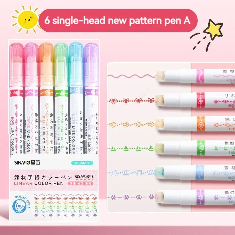 Kawaii Blumen-Highlighter Set 6 Farben mit Roller Spitze – Perfekt für Schule & Büro